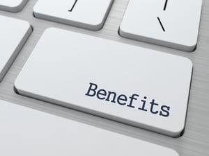Benefits - Business Concept. Button on Modern Computer Keyboard. 3D Render.