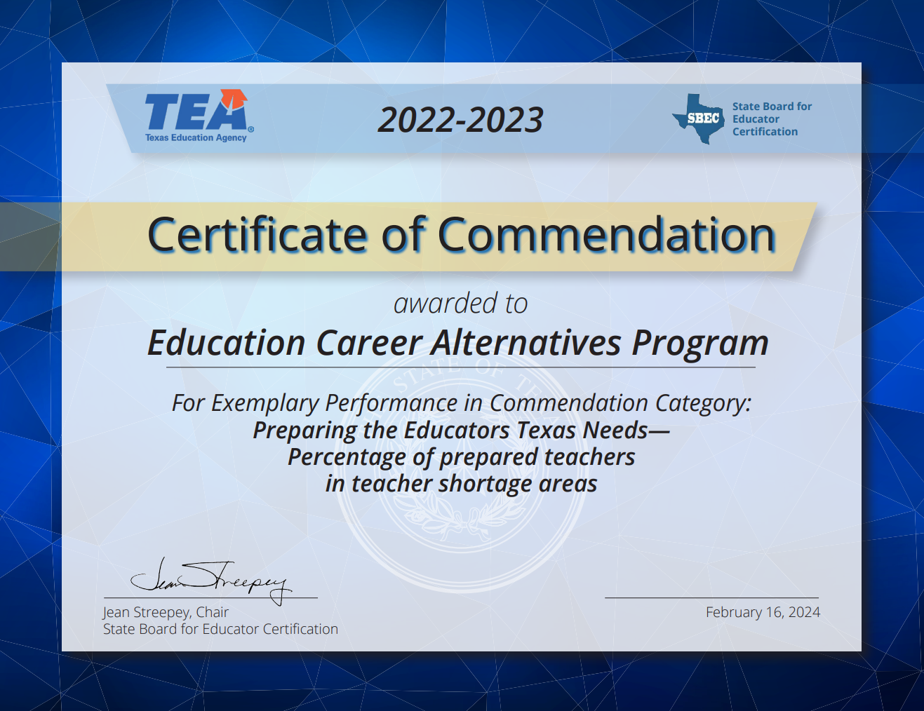 State Board Recognizes ECAP As A Top Educator Preparation Program